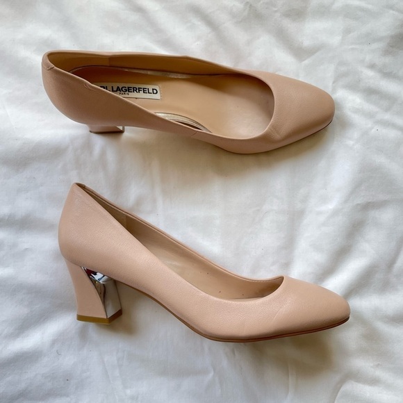 NEW Karl Lagerfeld Andrea Leather Block Heel Pump in Light Brown Size 7.5 - Picture 1 of 9